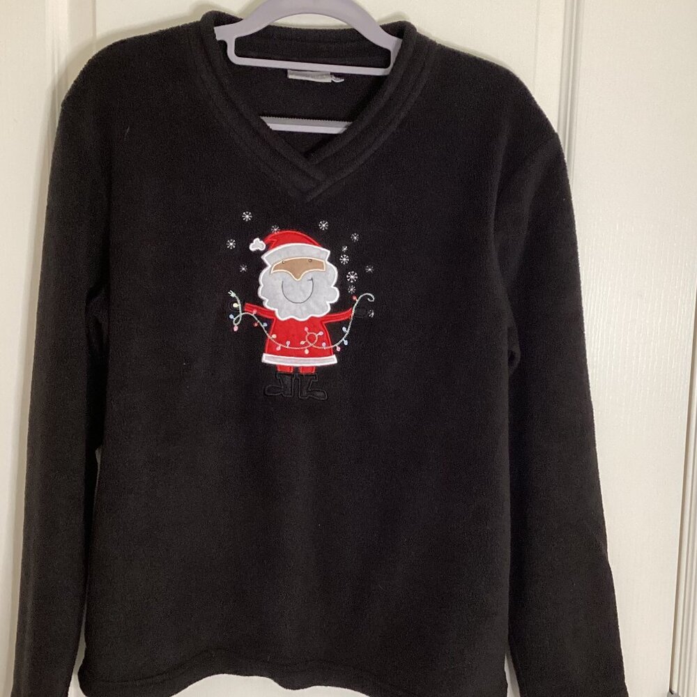 Accent Collection Women's Christmas Black Fleece Sweatshirt Size M Santa Sweater